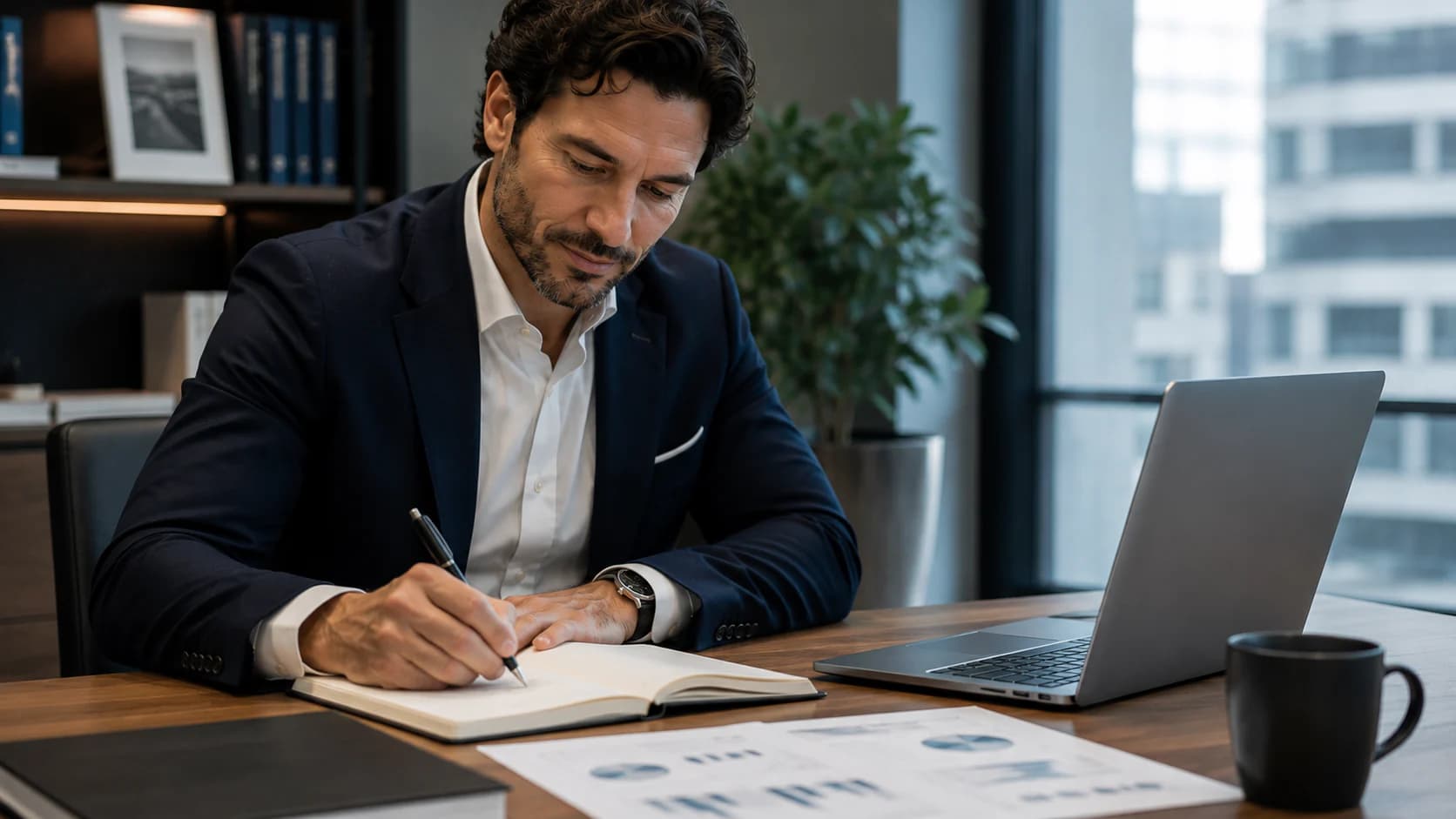 Consulente al lavoro tra appunti, documenti e computer